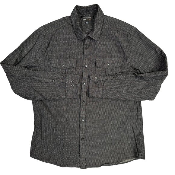 Marc Anthony Luxury Slim Fit Mens Large L Black Textured Button Up Long Sleeve - Picture 5 of 11